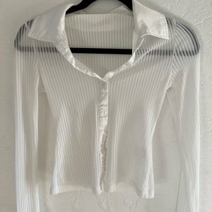 Sheer stripped button up